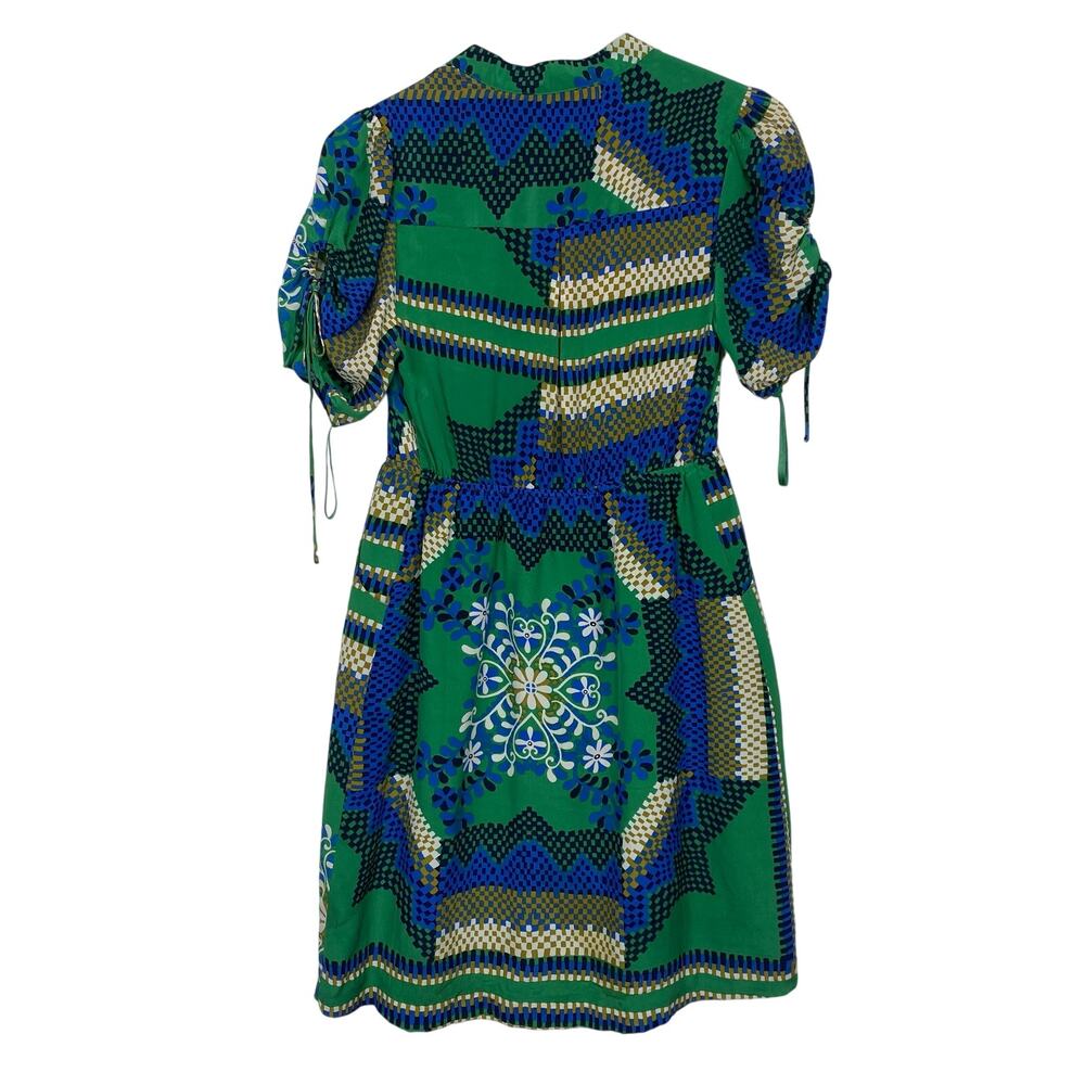 Anthropologie MOULINETTE SOEURS Silk Dress Green Blue Rainforest Morning Sz 2 - Picture 7 of 12